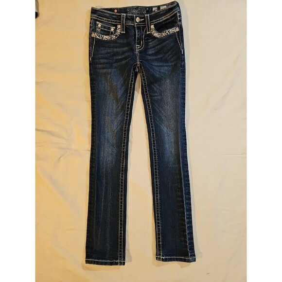Miss Me Girls Jeans  Rhinestone Flap Pockets KE8143SJ Sz 14, 25 X 30 - Picture 2 of 7